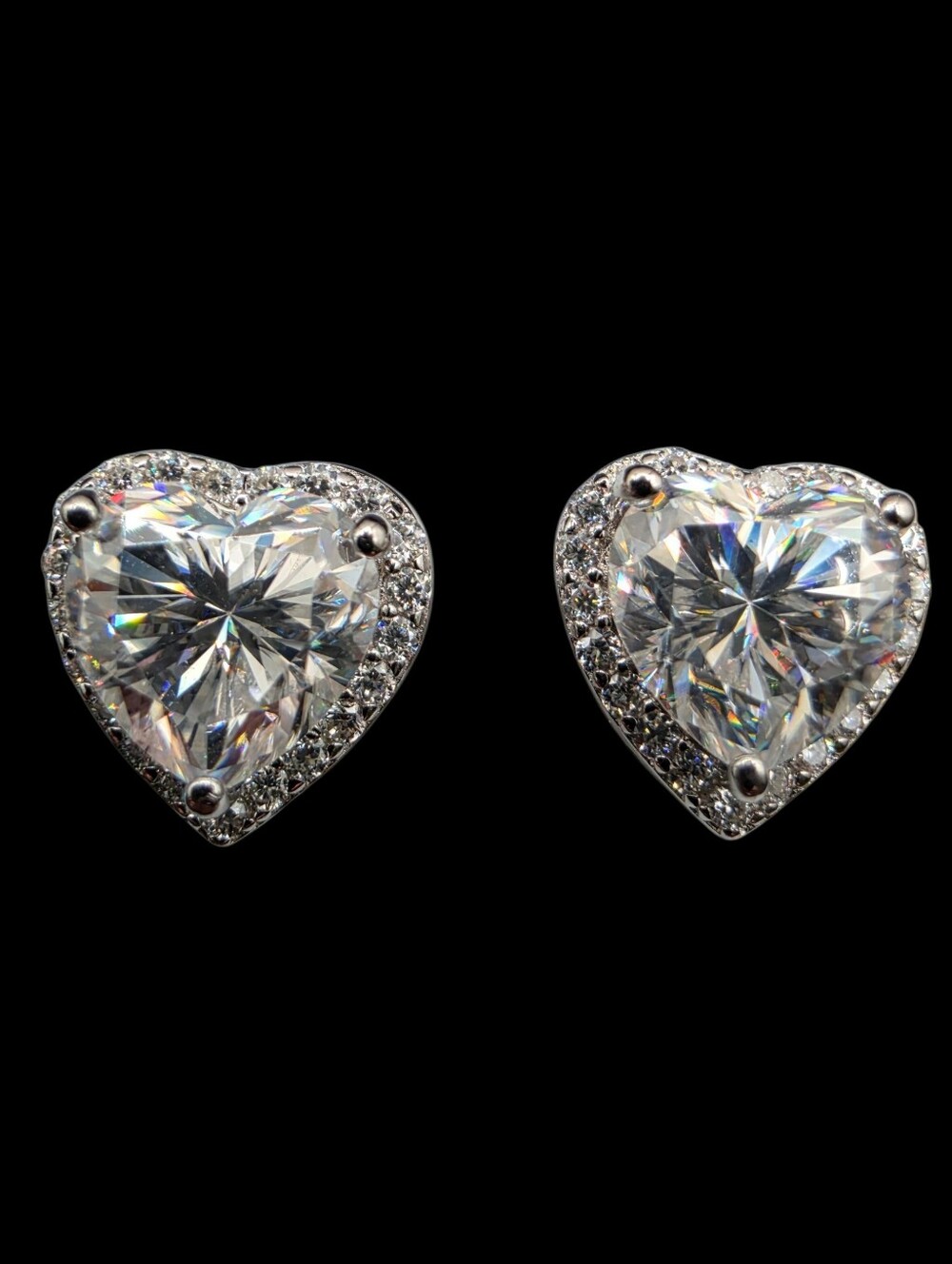 4.36 CTW Heart Moissanite Halo Stud Earrings 925 Sterling Silver 11mm